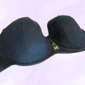 Cacique Lane Bryant boost strapless bra jewelry on front lacey in black 44DD